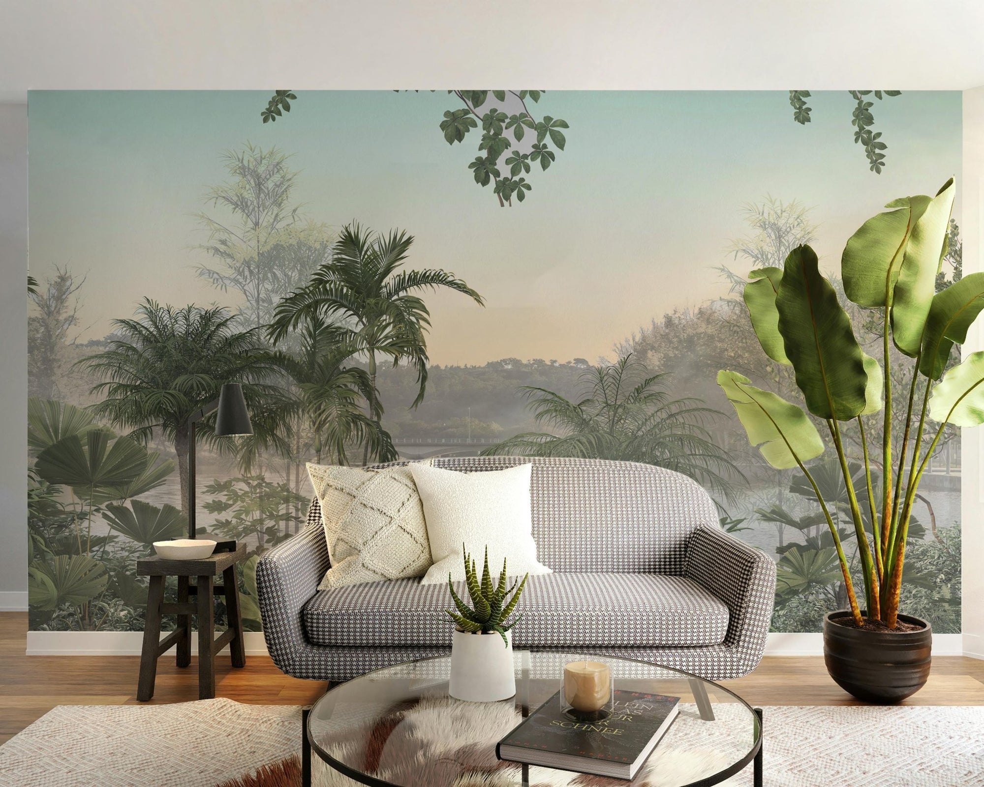 Tropical trees under cerulean skies mural A376
