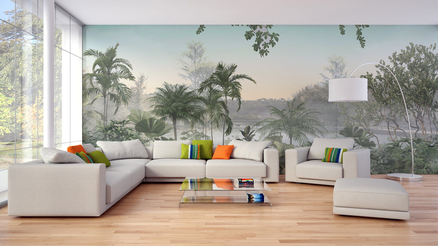 Tropical Trees Under Cerulean Skies Wallpaper Mural - Giffywalls