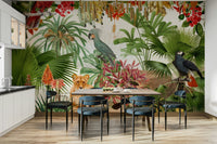Tropical Plants and Vintage Art in Eden Wall Mural