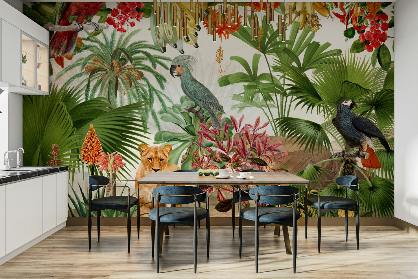 Tropical Plants and Vintage Art in Eden Wall Mural