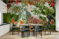 Tropical Plants and Vintage Art in Eden Wall Mural