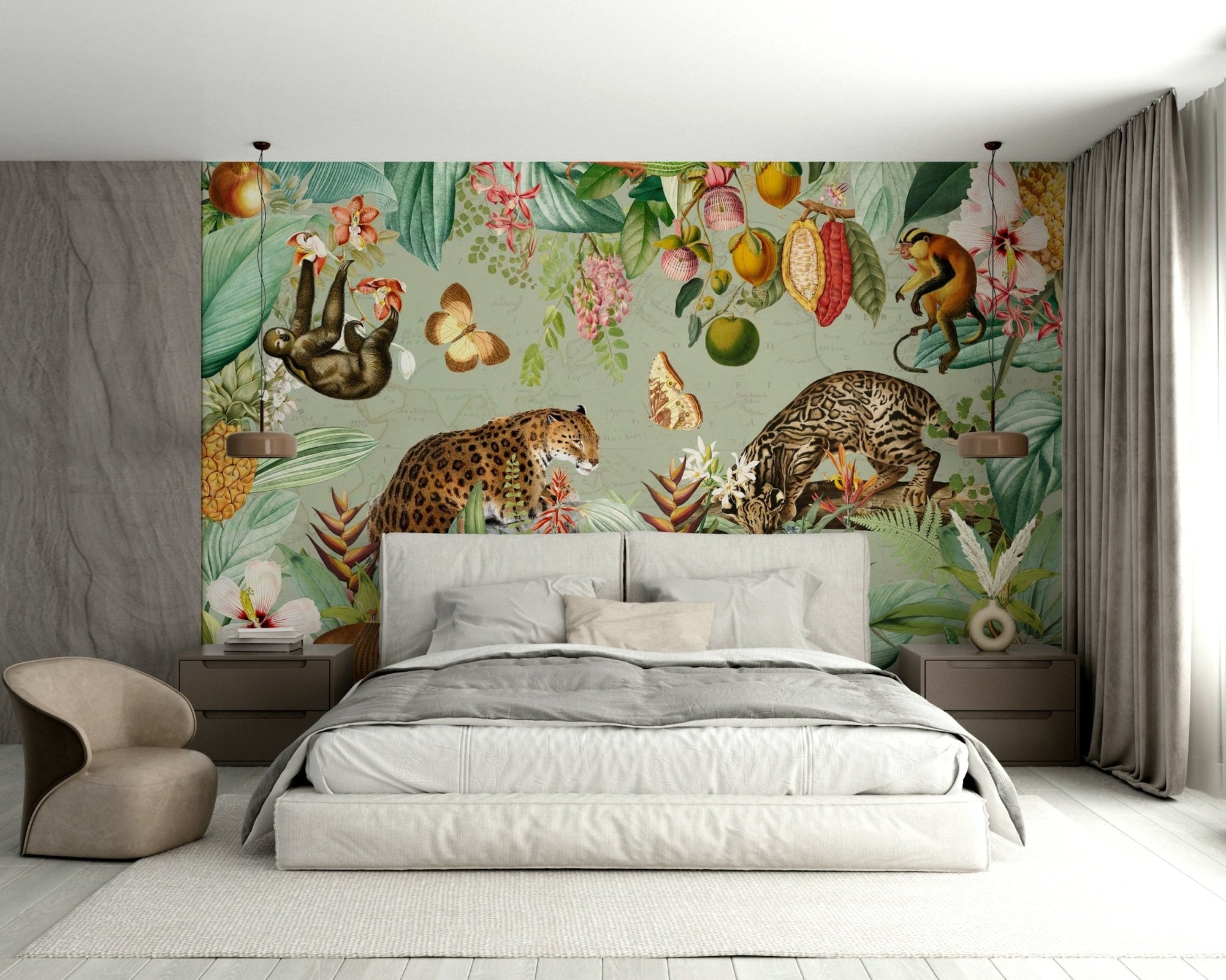 Tropical vintage wall mural with exotic plants and trees., GD1171