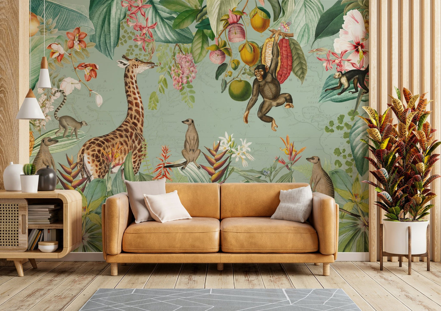 Explore a vibrant tropical expedition wall mural.

