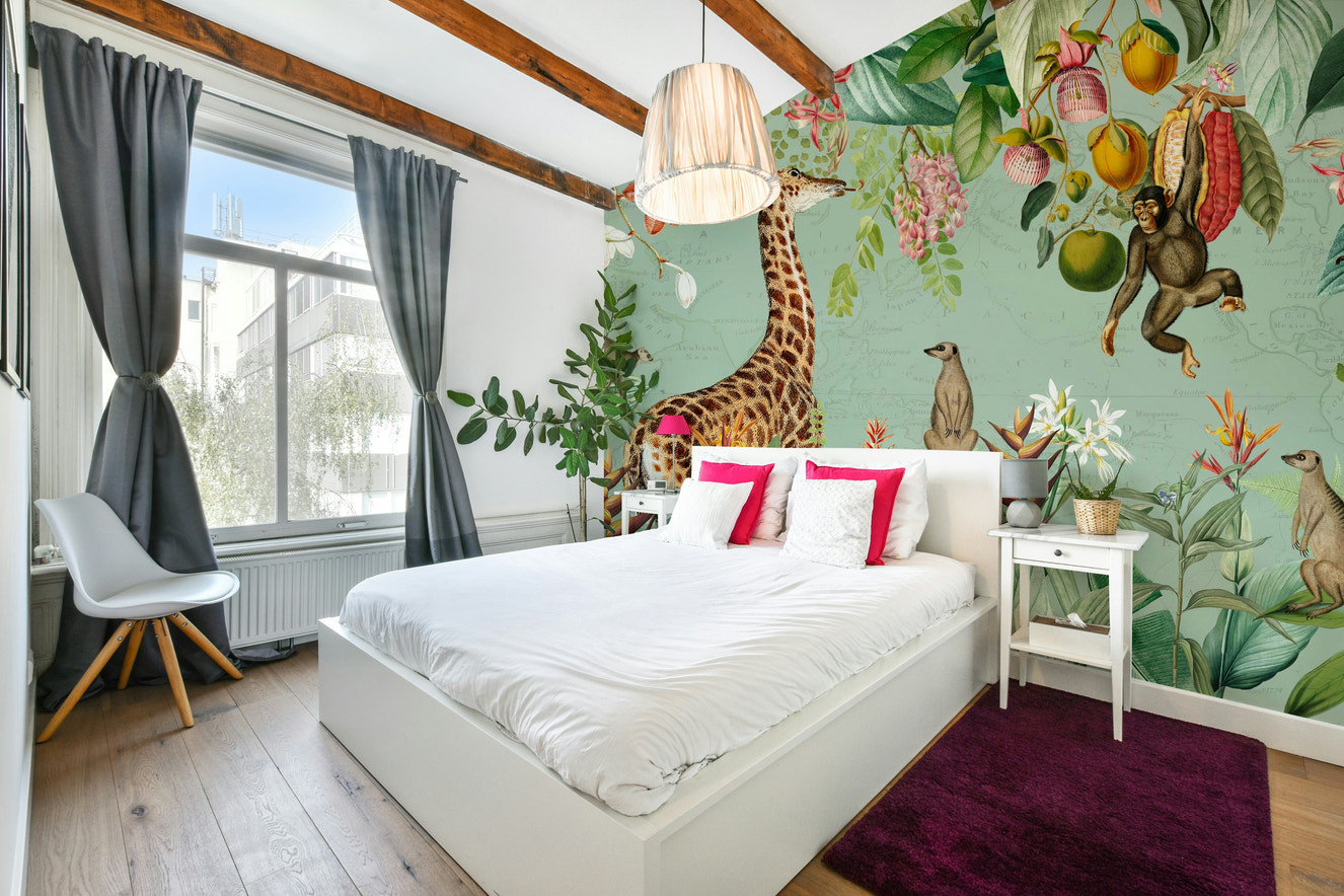 Tropical vintage expedition wall mural for exotic decor.

