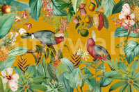 Vivid tropical jungle mural with vintage elements