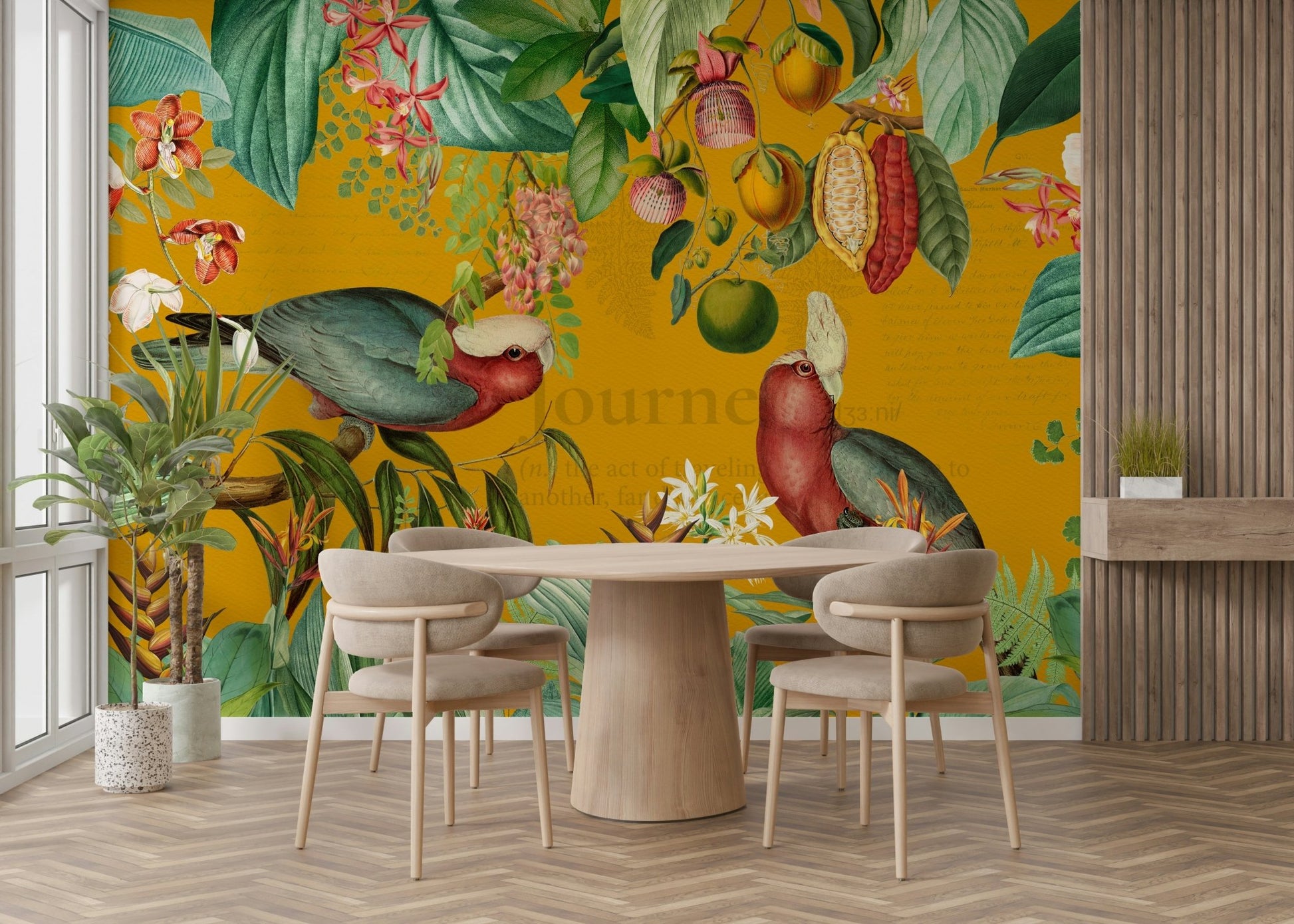 Exotic palm trees and vintage jungle mural