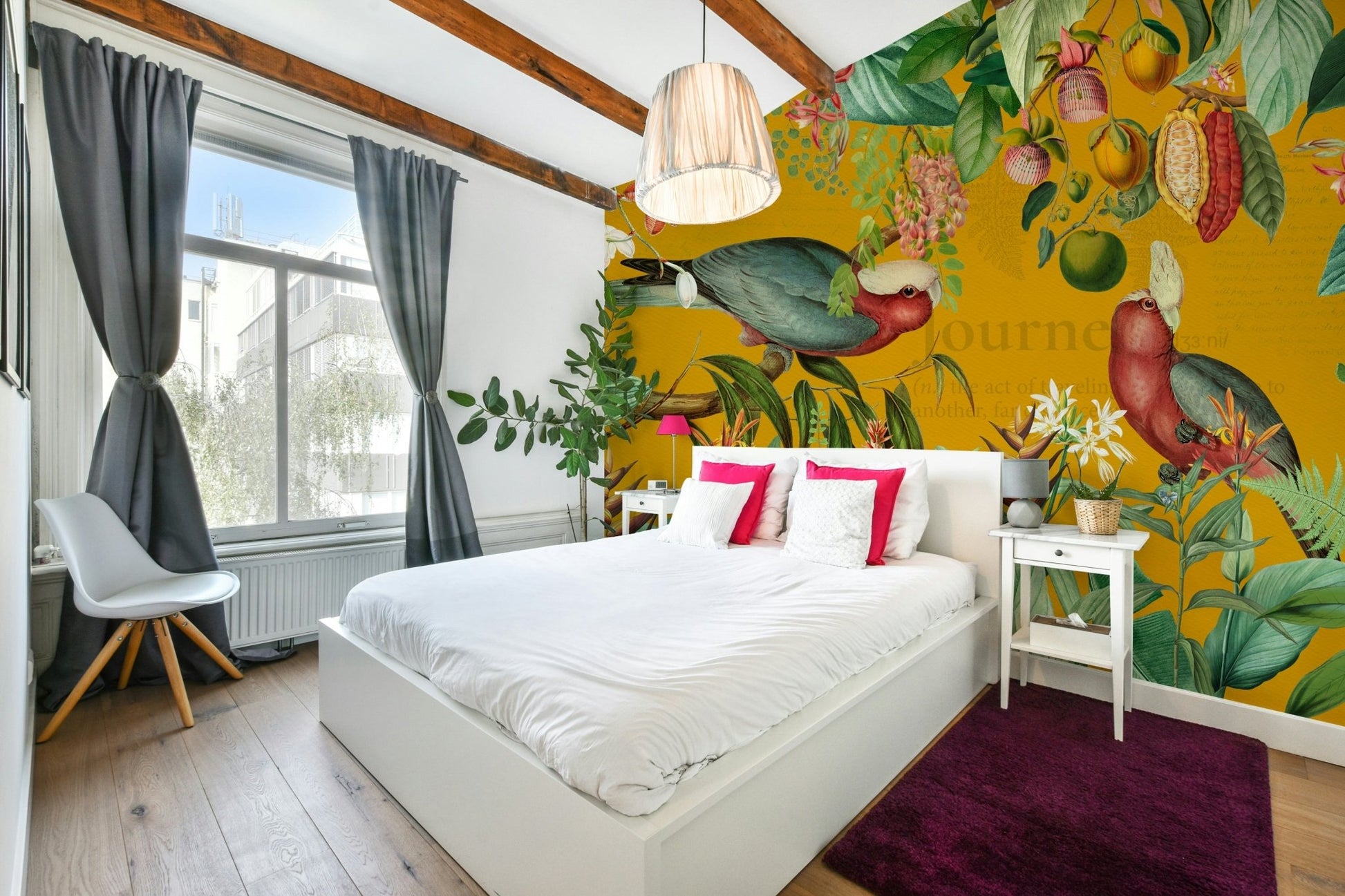 Vibrant tropical vintage mural with exotic plants