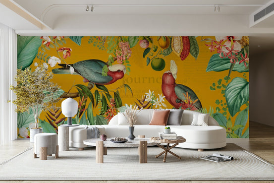Tropical vintage wall mural with lush foliage, GD1176
