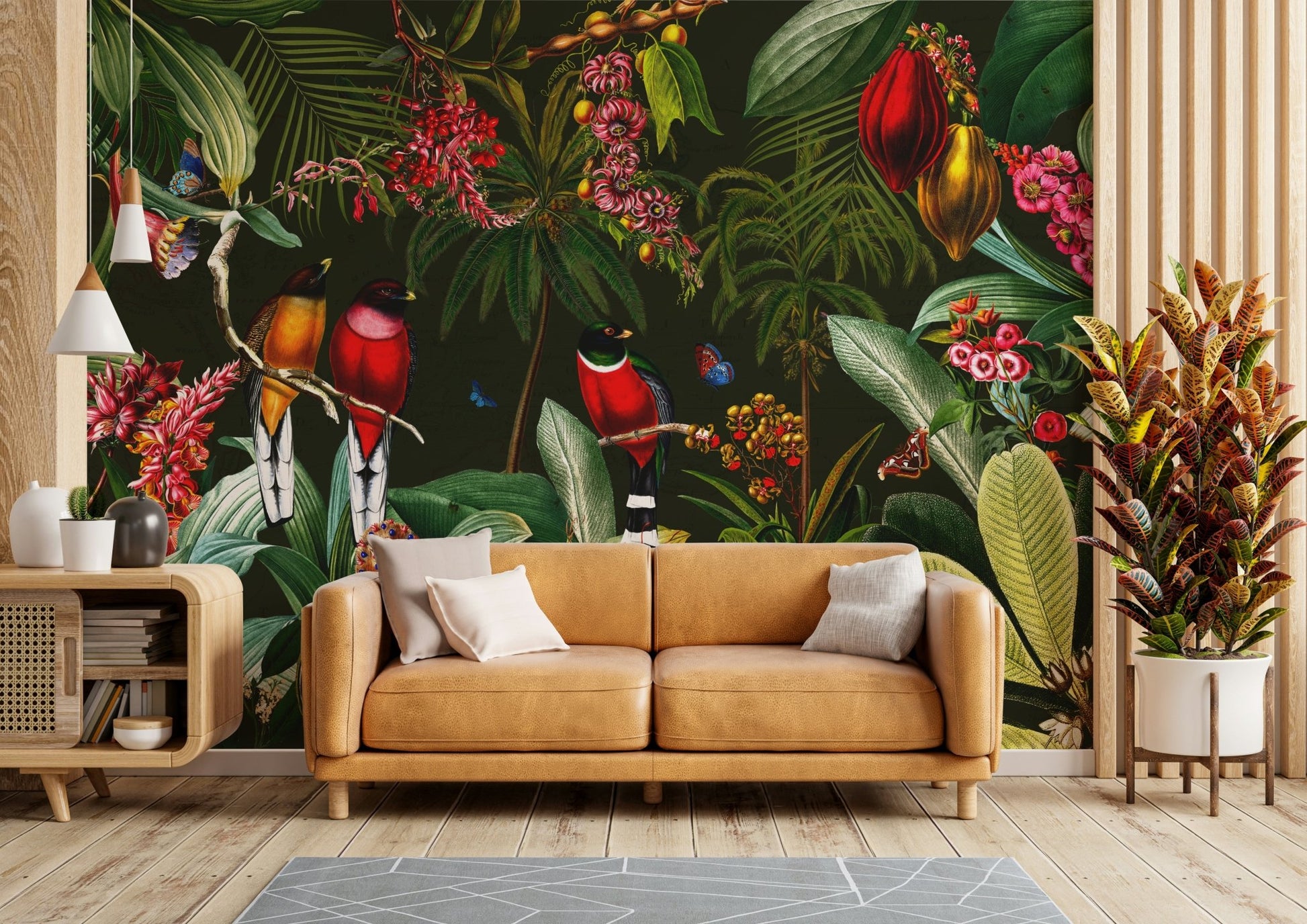 Vibrant tropical wall mural with vintage night vibe., GD1163