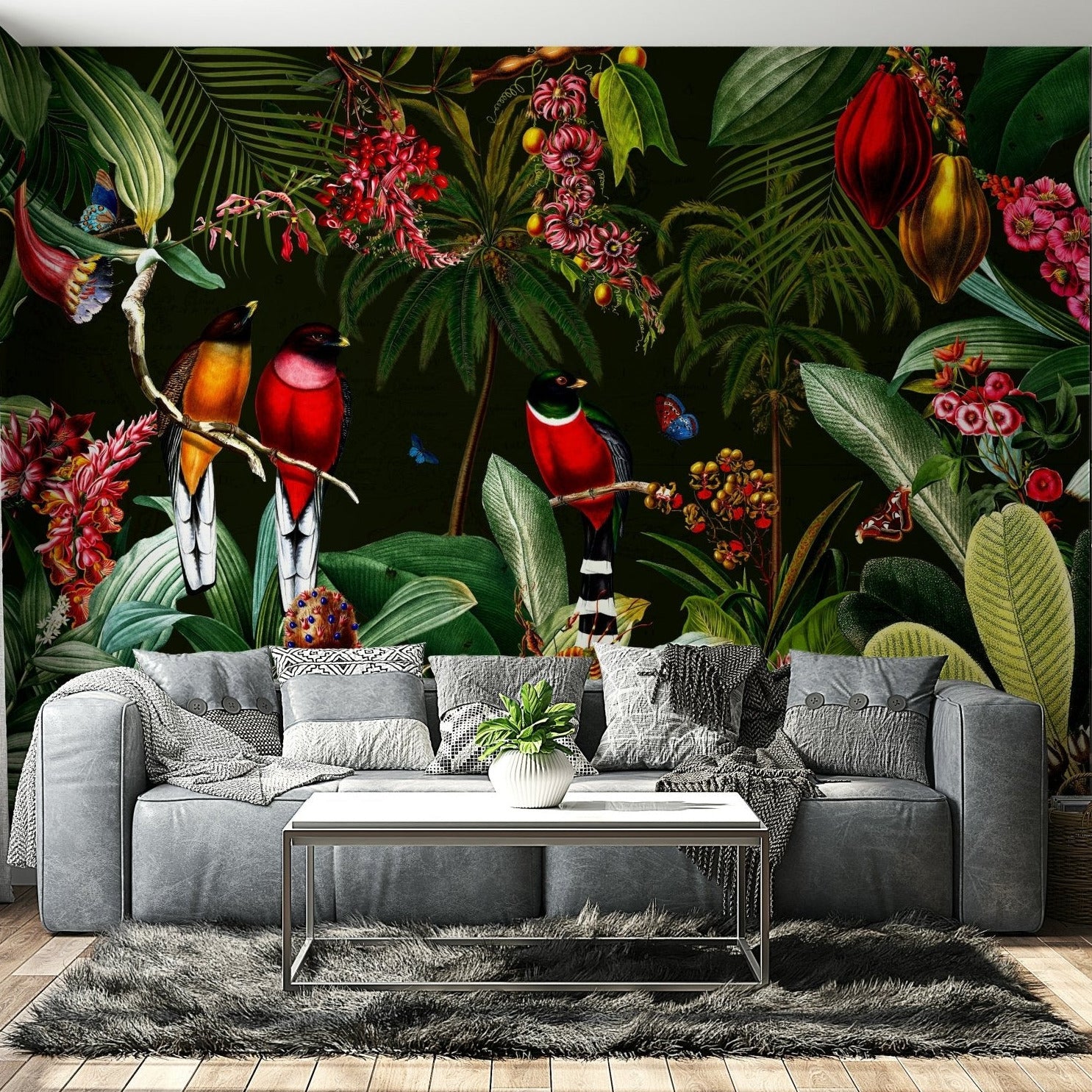 Vintage night mural showcasing tropical beauty., GD1163