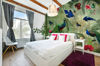 Exotic tropical vintage peacock mural for interiors

