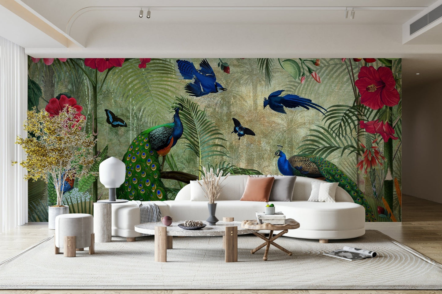 Tropical peacock paradise mural for stylish rooms

