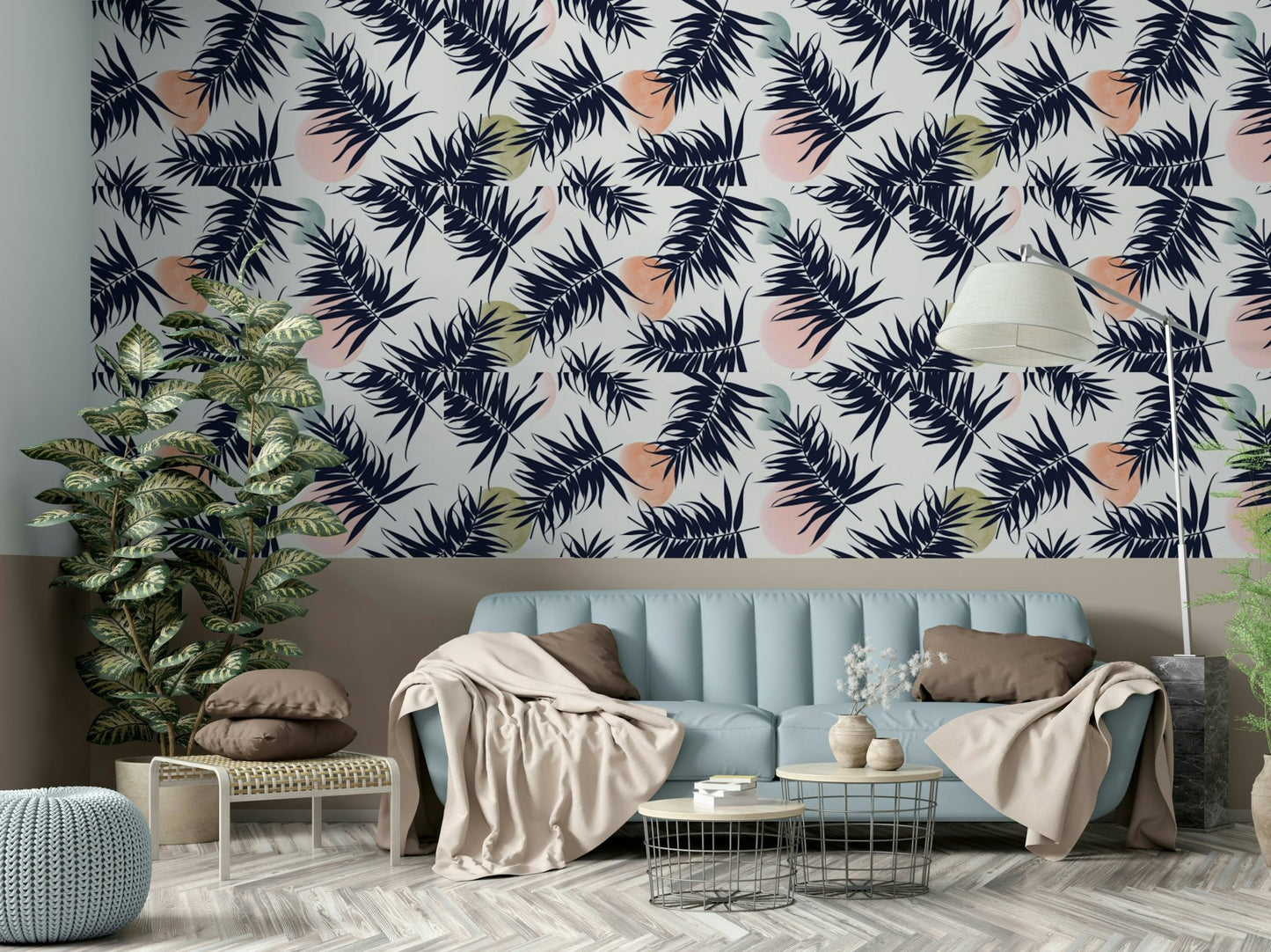 Leafy tropical wallpaper in vibrant rainforest colors

