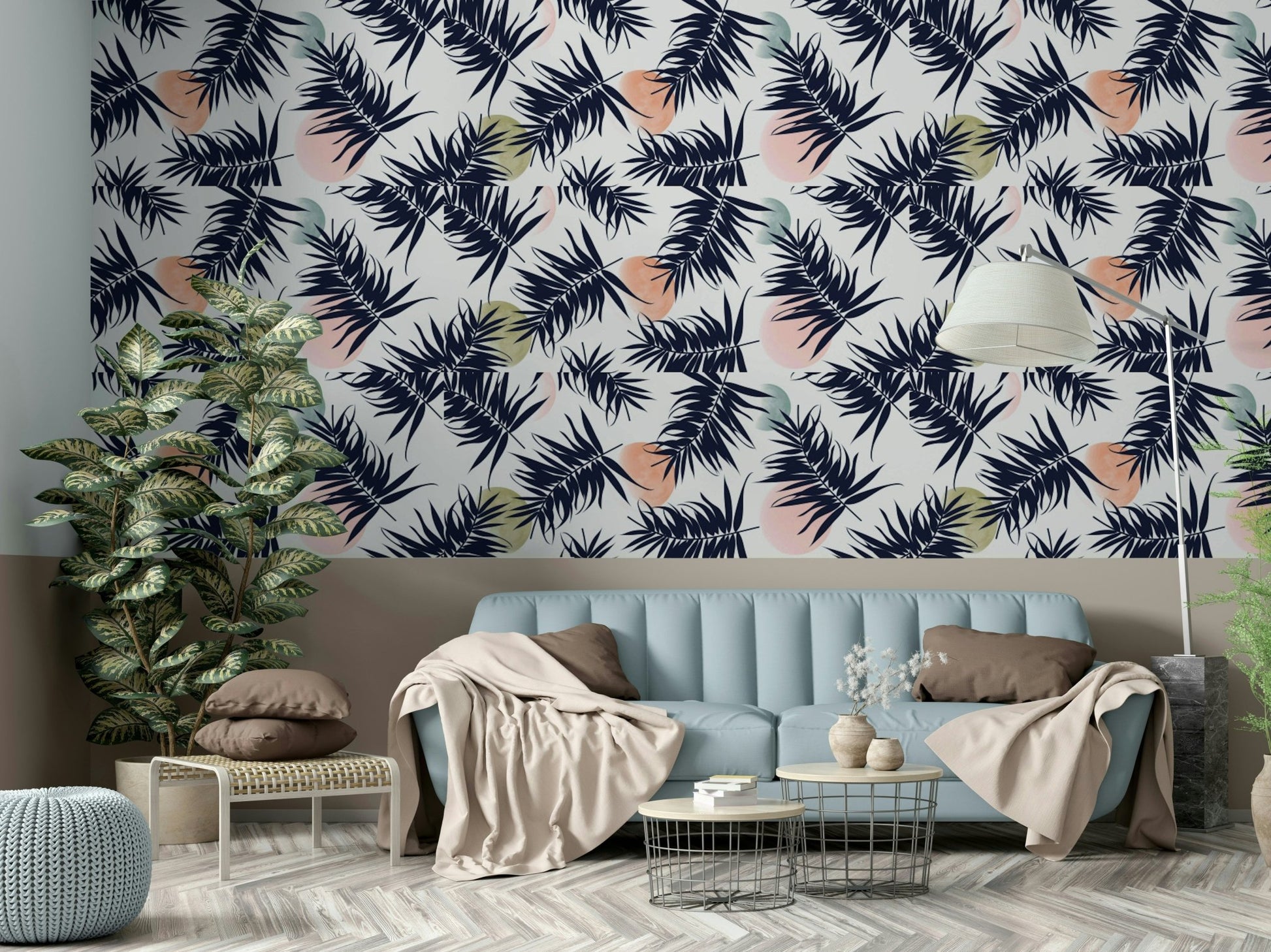 Leafy tropical wallpaper in vibrant rainforest colors

