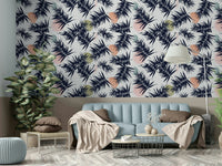Leafy tropical wallpaper in vibrant rainforest colors

