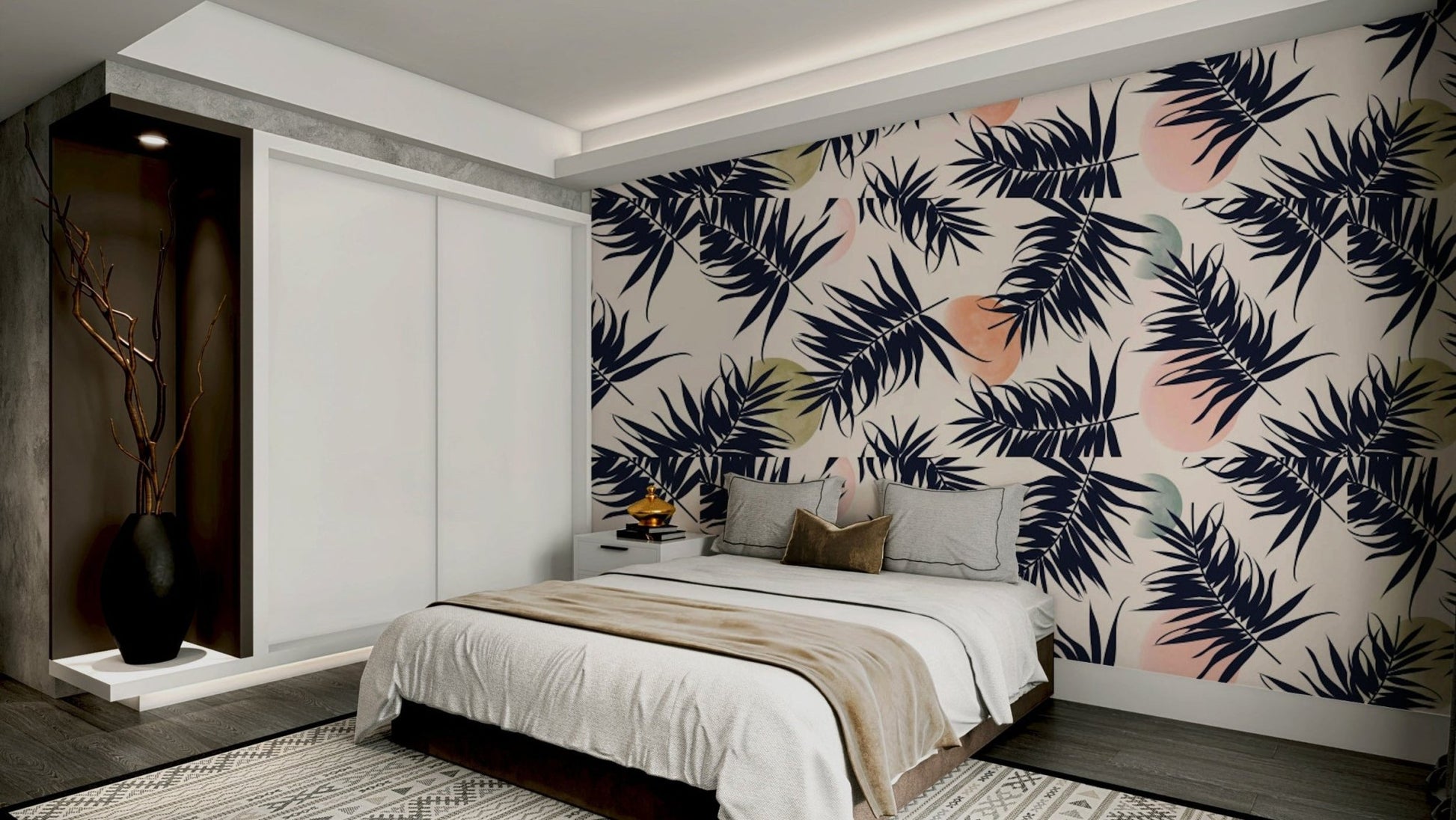 Tropical wallpaper with lush green palm leaves

