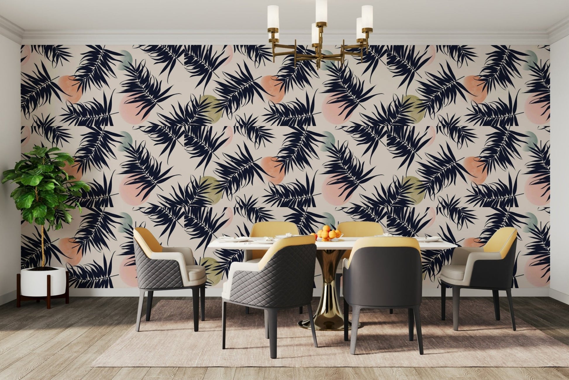 Tropical mural featuring palms and wild greenery

