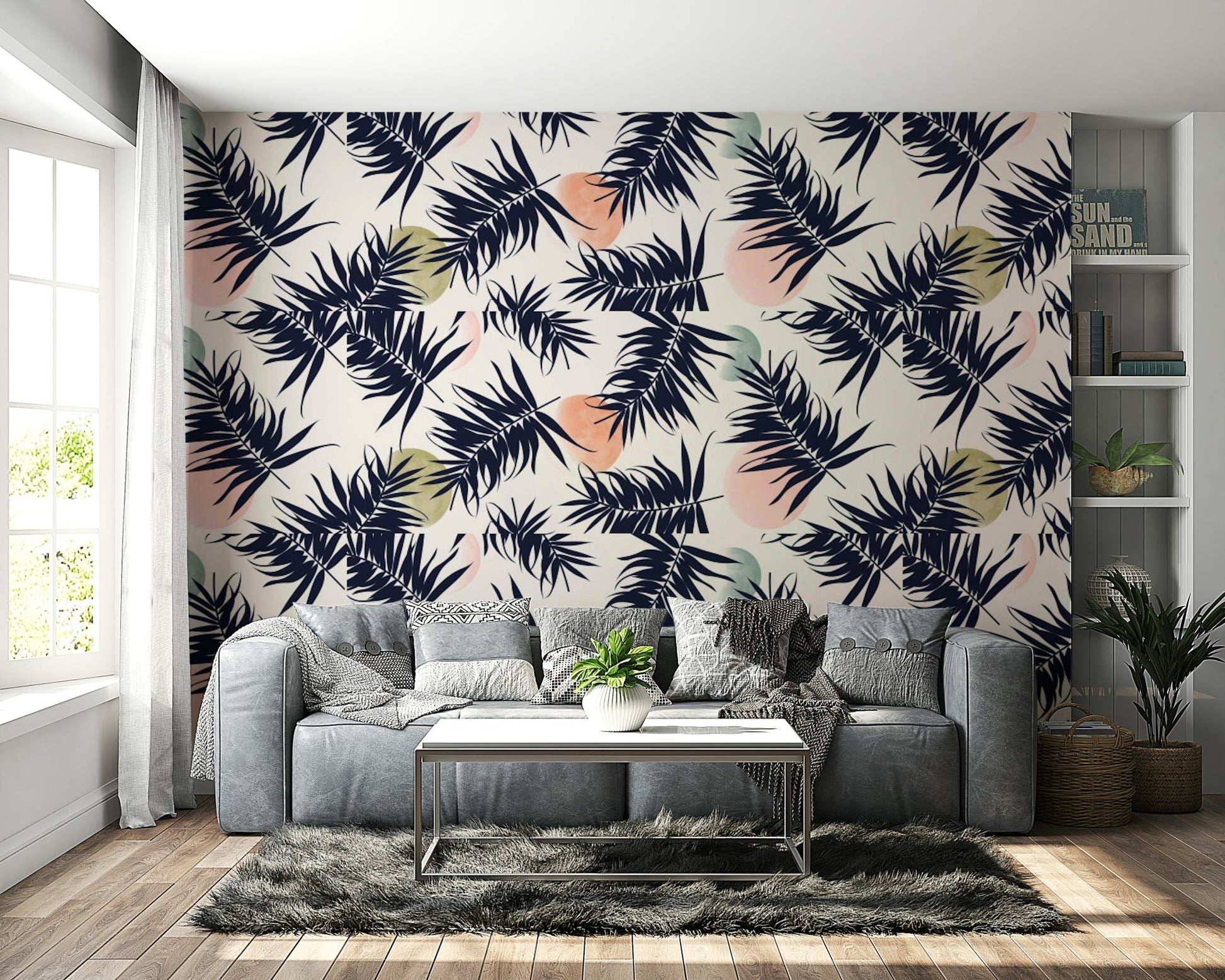 Nature-inspired tropical wallpaper with layered leaves

