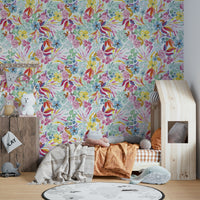 Watercolor tropical leaves mural for home decor.

