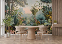 Watercolor monkey in tropical forest mural
