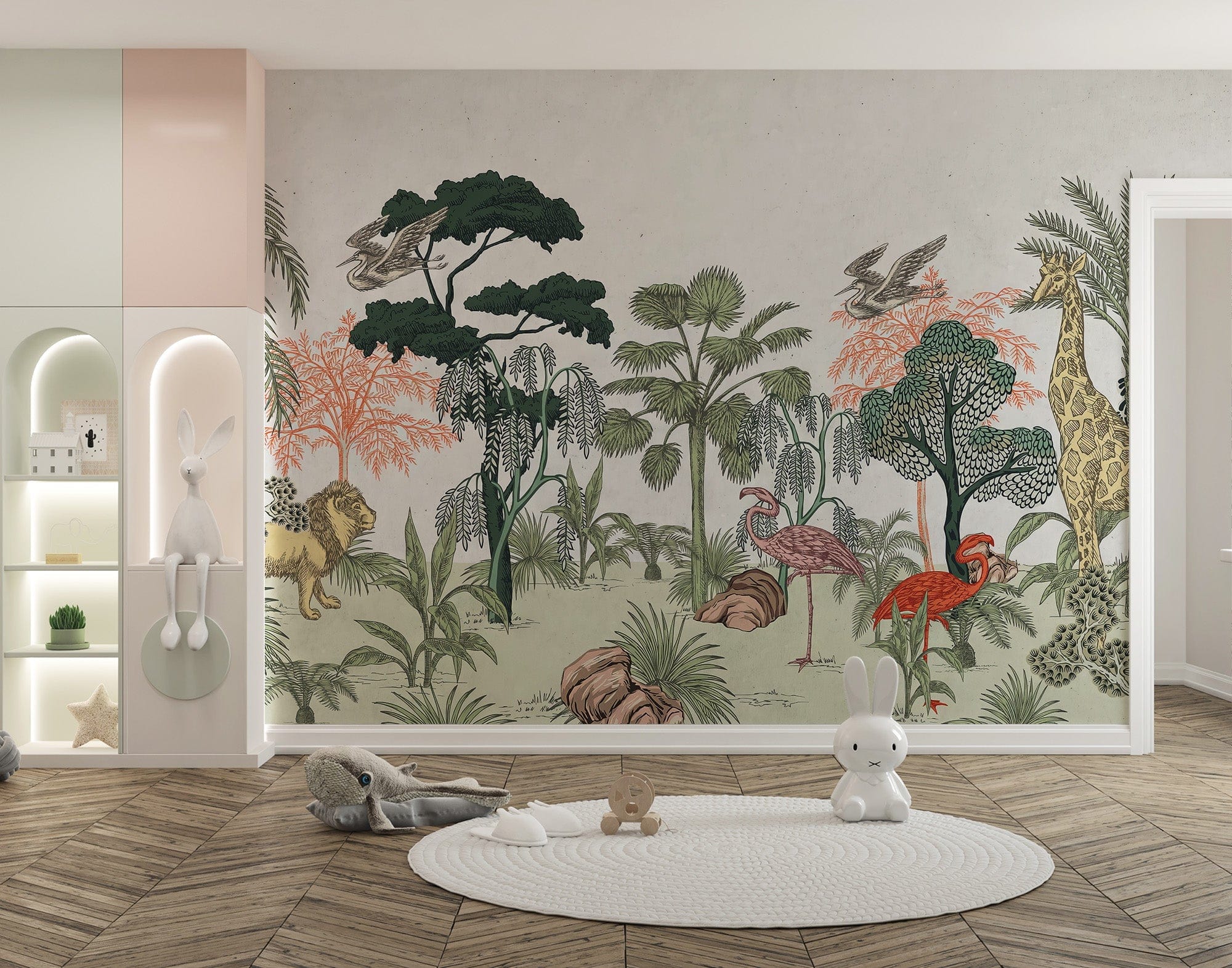 Playful tropical wildlife mural C563
