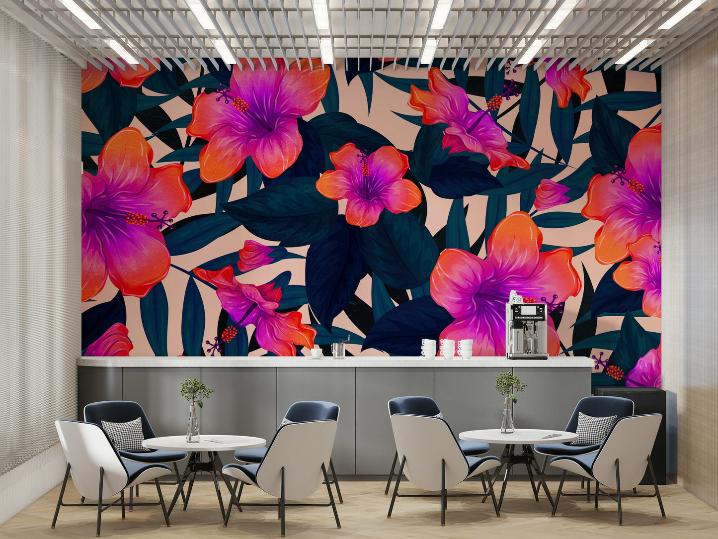 Wall covering evoking a paradise feel.

