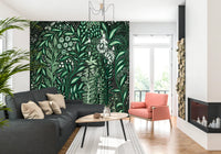 Tropifolia Alborosa Intricate Tropical Green Botanical Pattern with White Leaves and Delicate Floral Details Wall Mural