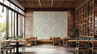 Trumpet flower damask wallpaper in blue and sage

