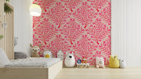 Fuchsia damask wallpaper with floral trumpet design, GD1866