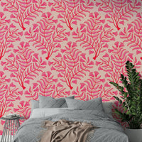 Trumpet flower damask vintage wallpaper in fuchsia, GD1866