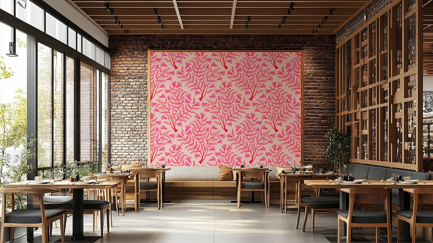 Trumpet flower wallpaper in shades of pink and red, GD1866