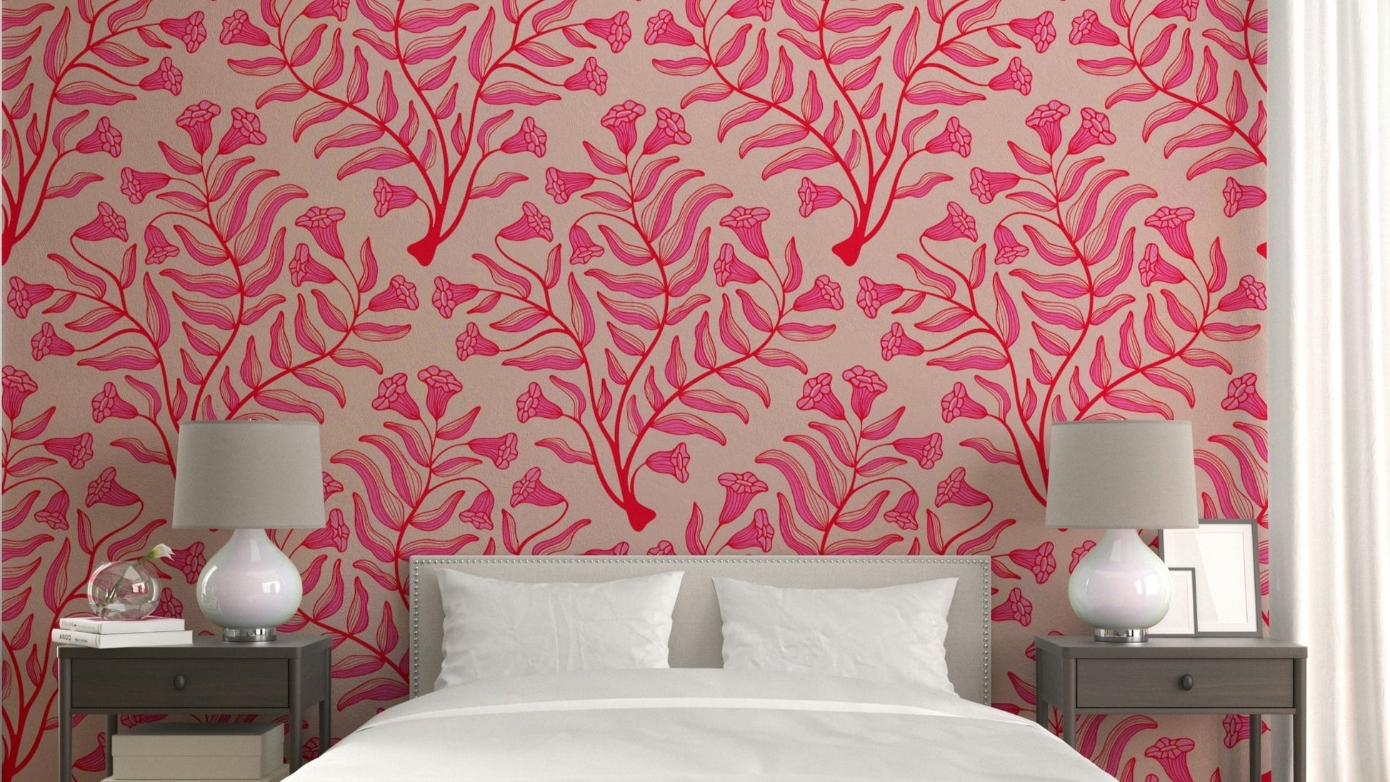 Vintage botanical wallpaper with trumpet flowers, GD1866