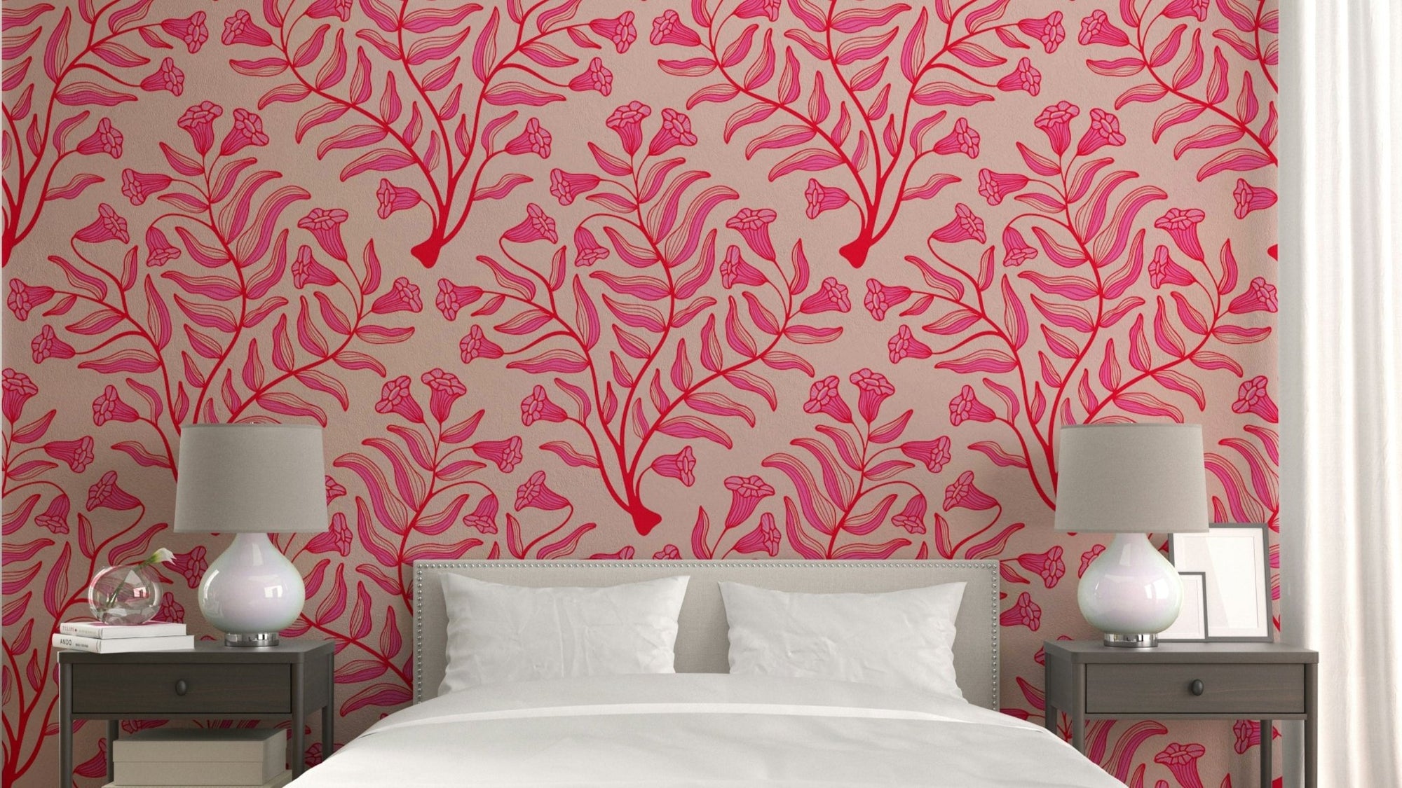 Vintage botanical wallpaper with trumpet flowers, GD1866