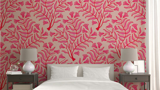 Vintage botanical wallpaper with trumpet flowers

