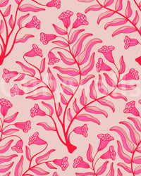 Floral vintage wallpaper with red and pink trumpet flowers, GD1866