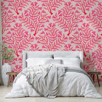 Light pink trumpet flower damask wallpaper pattern, GD1866
