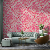 Fuchsia red trumpet flower damask wallpaper design, GD1866