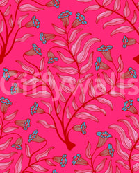 Trumpet Flower Damask Vintage Floral Botanical Jewel Pink Cherry Red Wallpaper⁠
