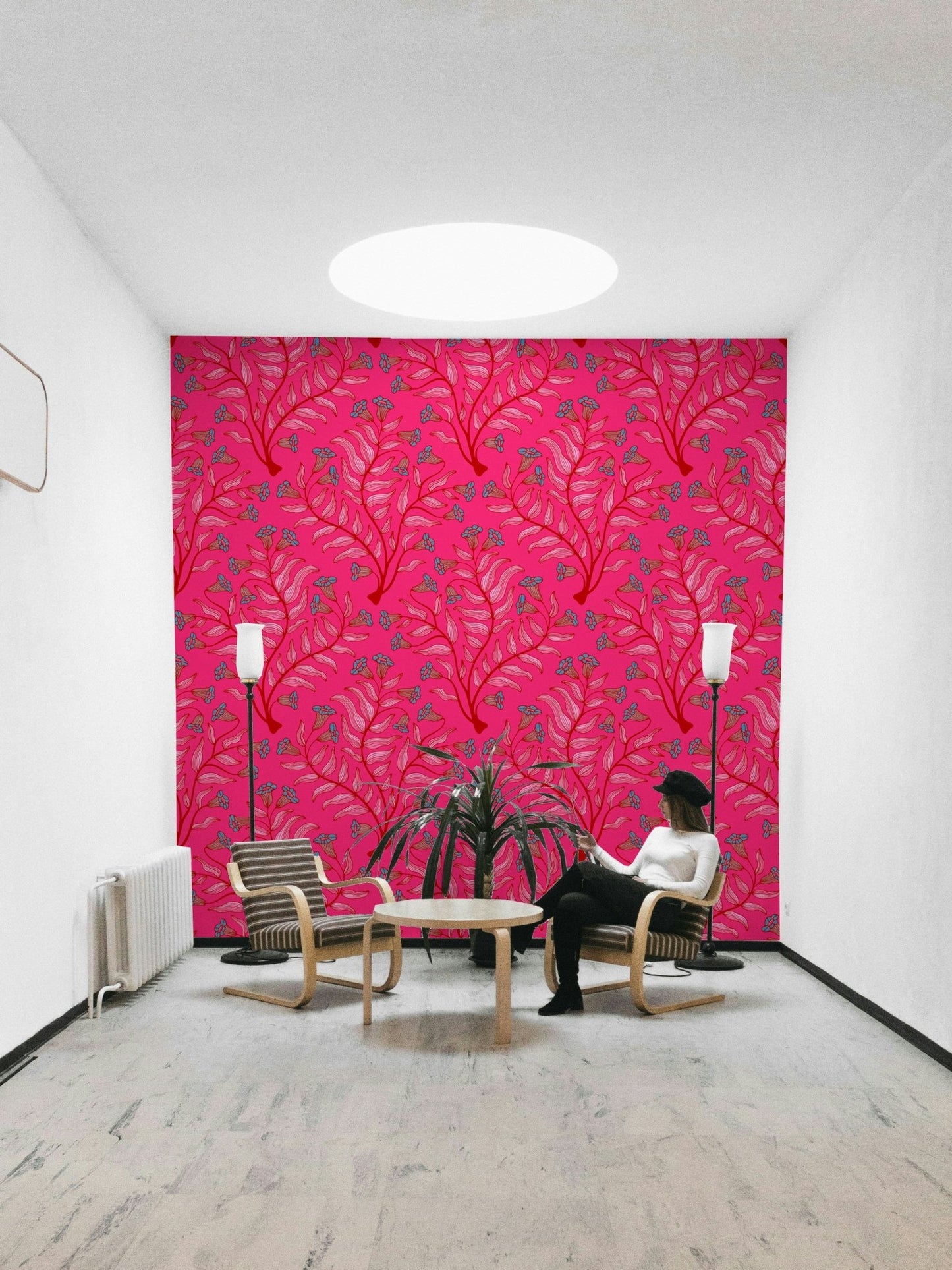 Vintage floral botanical design in cherry red tones.

