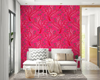 Trumpet Flower Damask Vintage Floral Botanical Jewel Pink Cherry Red Wallpaper⁠