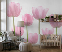 Beautiful pastel pink tulips, close-up floral art, unique Wall Mural.