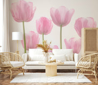 Elegant tulip cluster, white space, dreamy floral wallpaper scene.