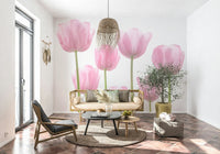Modern floral art, vertical pink tulips, beautiful Tulip Bulbs decor.