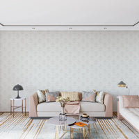 Open living room using Tulip Cream Wallpaper across a wide wall surface