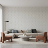 Relaxed seating area featuring Tulip Cream Wallpaper and muted décor tones