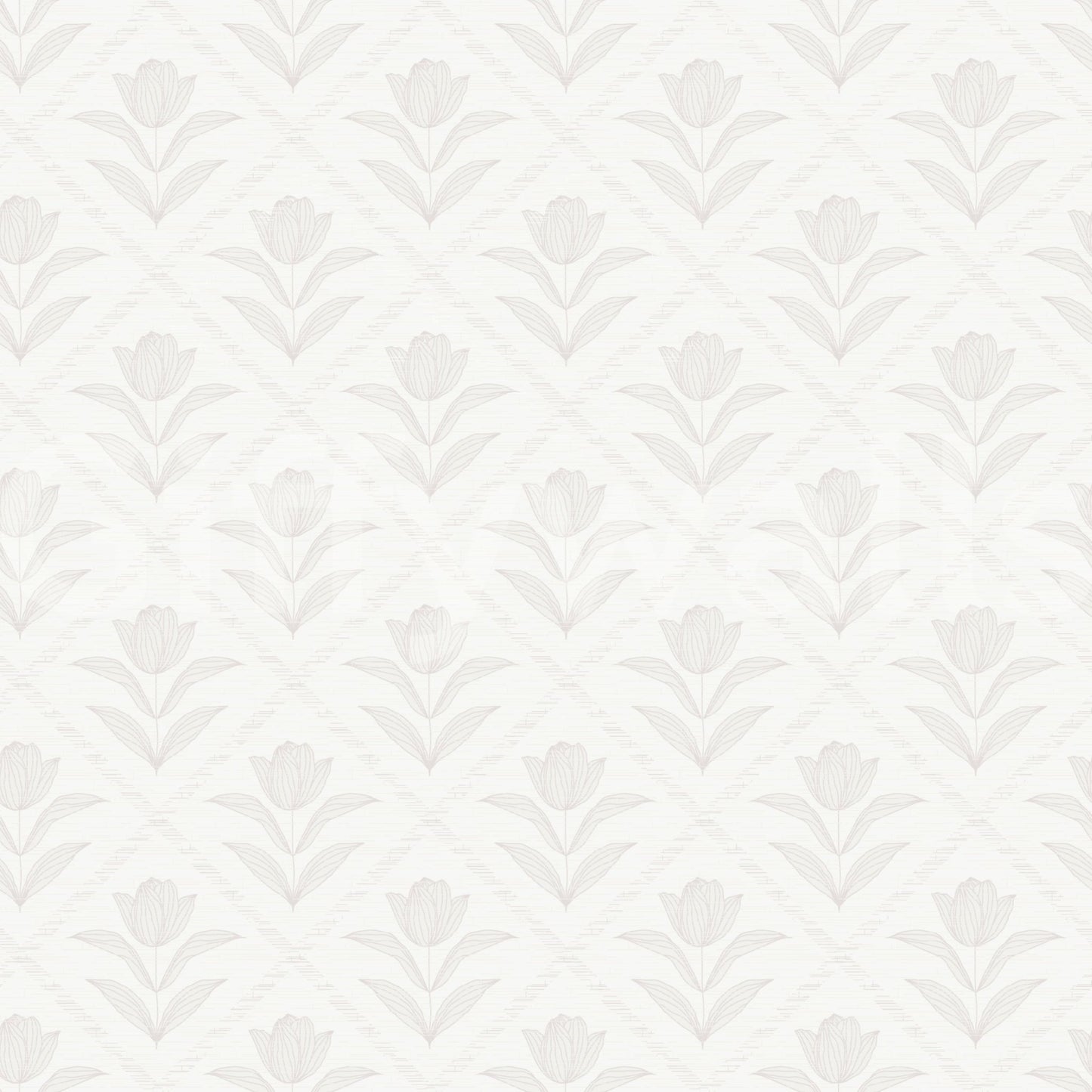 Delicate tulip motif pattern in Tulip Cream Wallpaper on textured light base