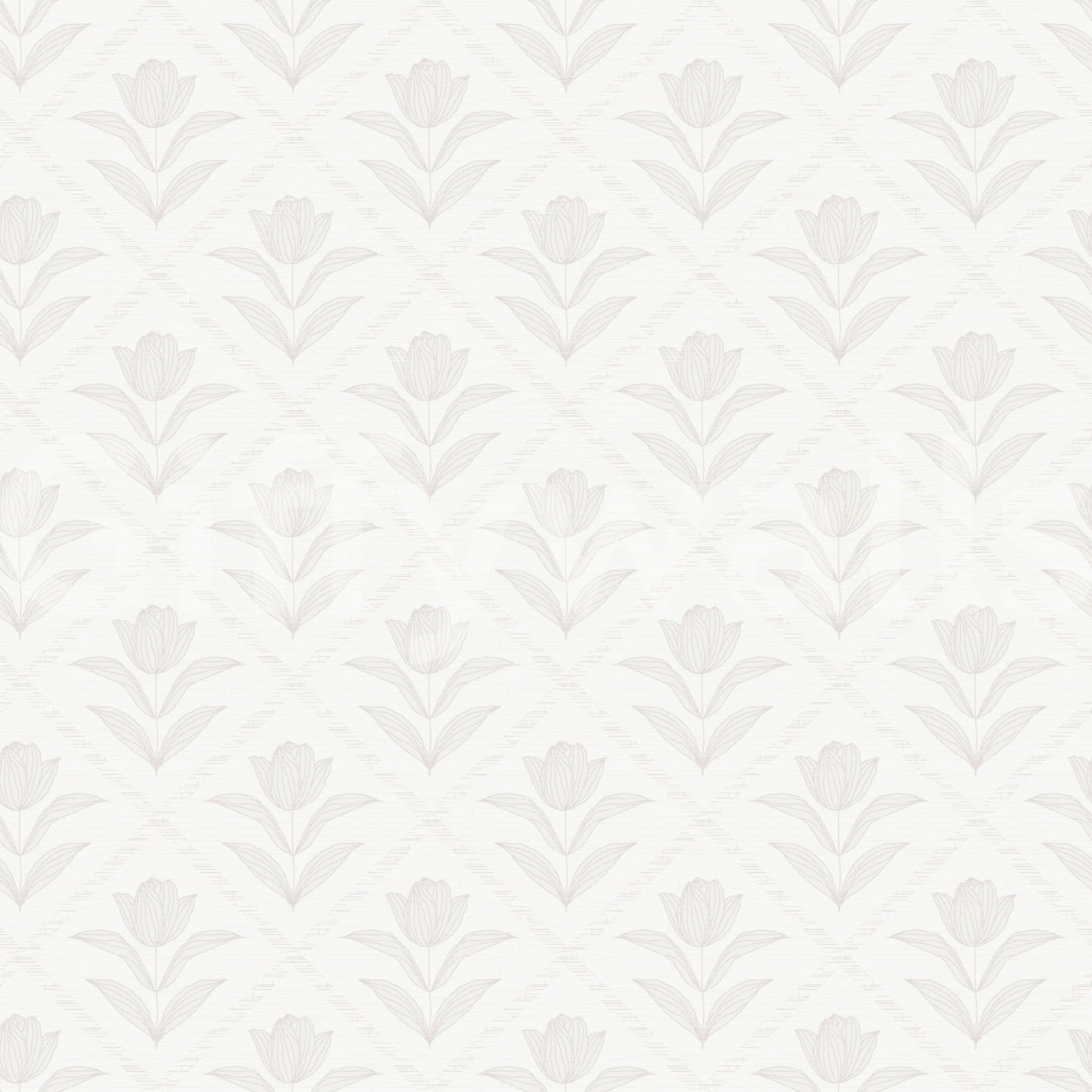 Delicate tulip motif pattern in Tulip Cream Wallpaper on textured light base