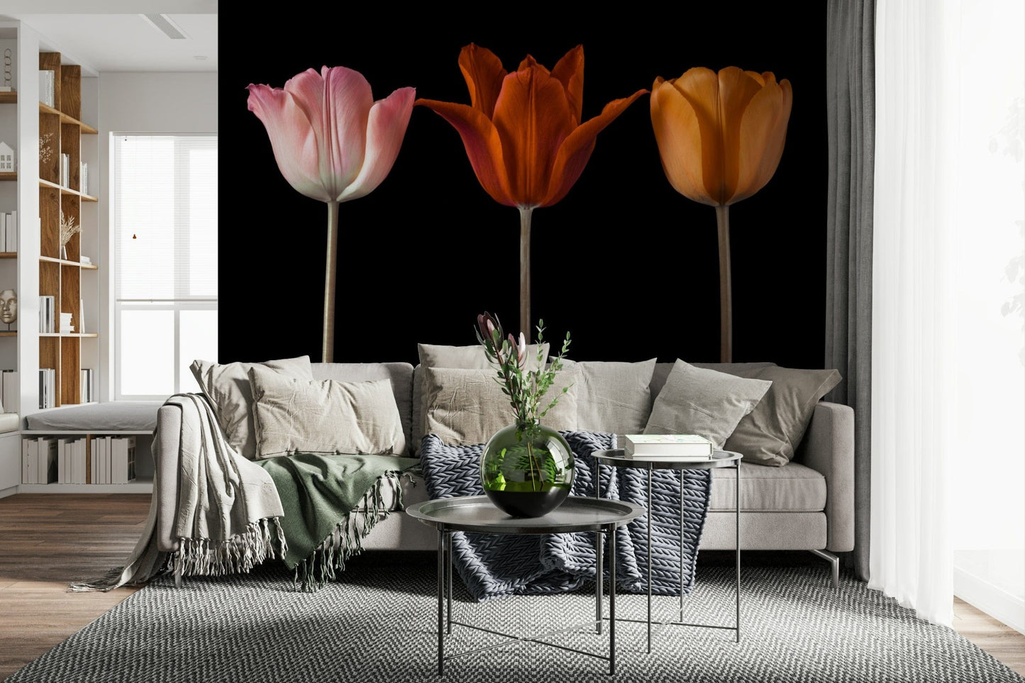 Tulip Trio Wall Mural with a graceful and symmetrical design., GD7712