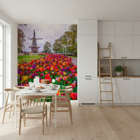 Water canal feature on the Tulip Windmill Garden Wall Mural print.