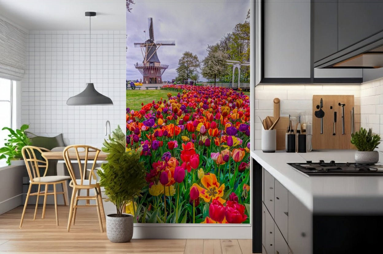 White picket fence element on Tulip Windmill Garden Wall Mural design.